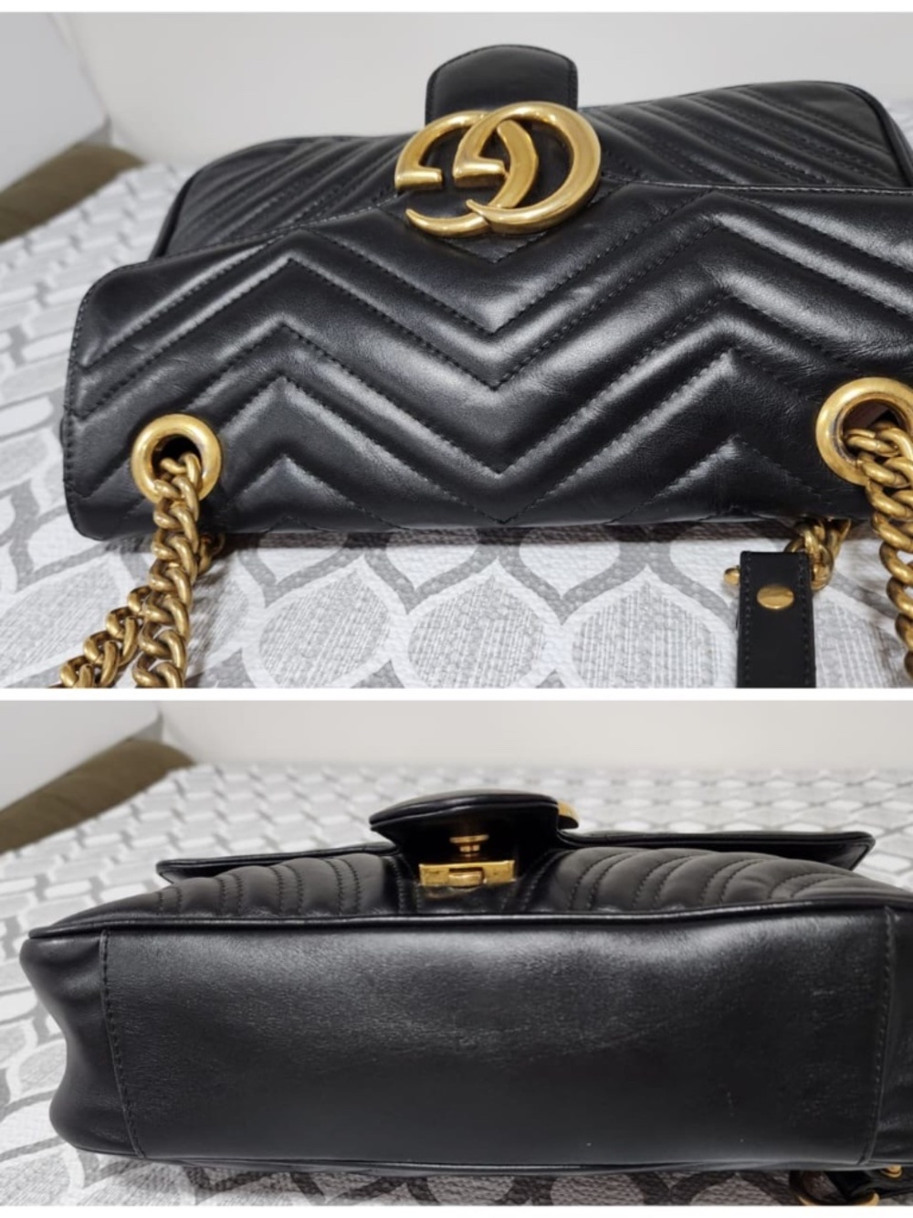 Authentic GUCCI Calfskin Matelasse Medium GG Marmont Shoulder Bag Black - Picture 10 of 16